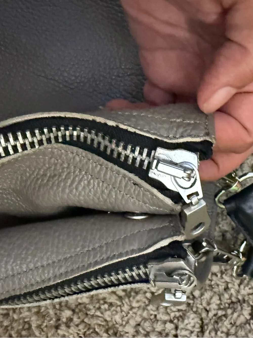 Barbara Rihl Patch-Accent Gray Tote with Braided Black Handles